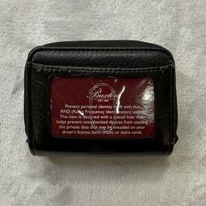 Buxton RFID Leather Wallet Zip Accordion Card Holder Black